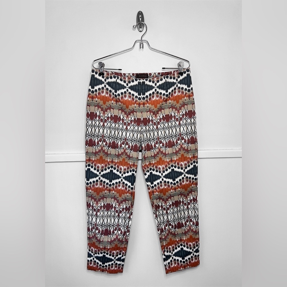 Peserico Brown & Orange Multi Abstract Aztec Boho Print Slim Ankle Length Pants